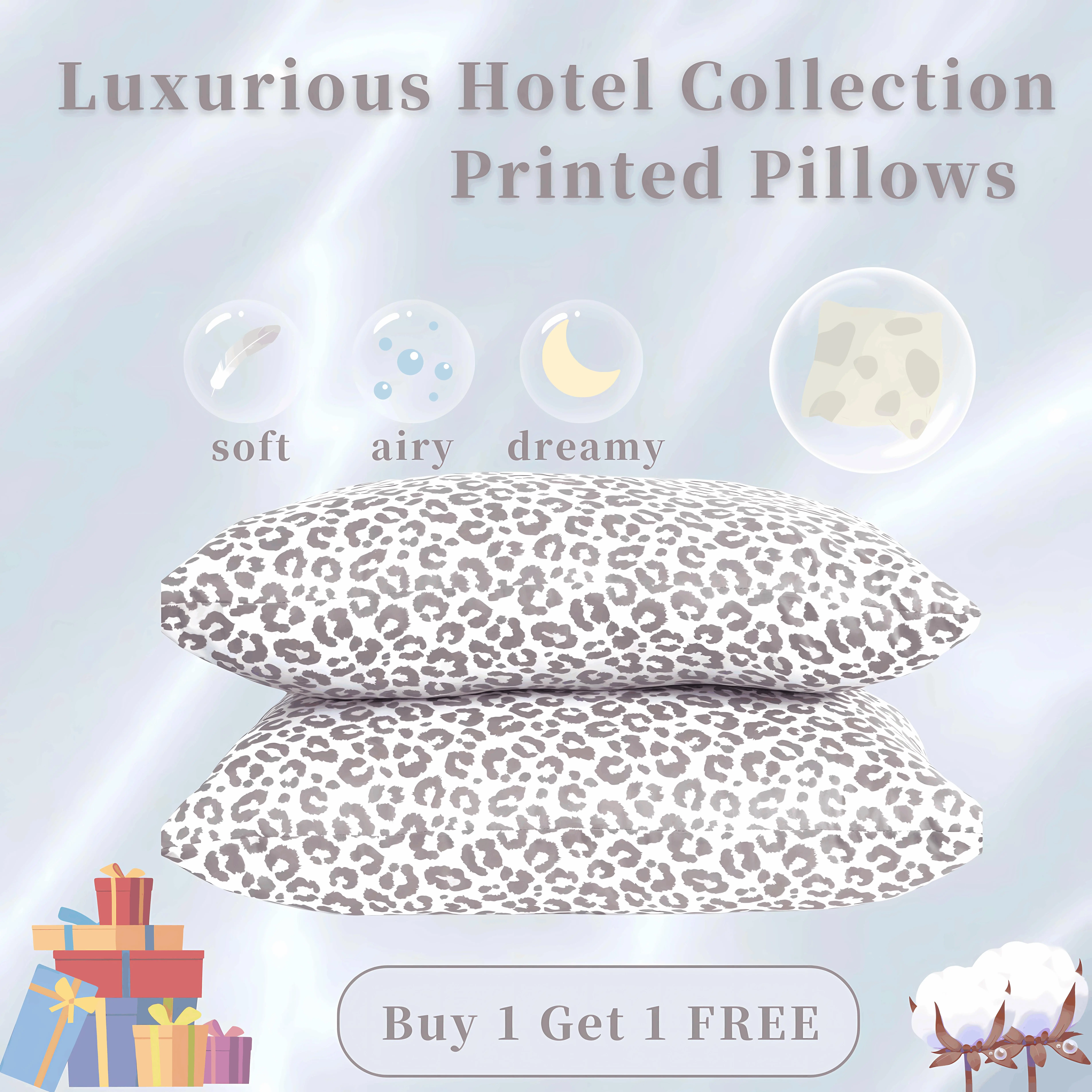 2pcs Bed Pillow, Luxurious Hotel Collection Printed Pillows Good Sleep Bed Pillows, Buy one Get one throw  blanket