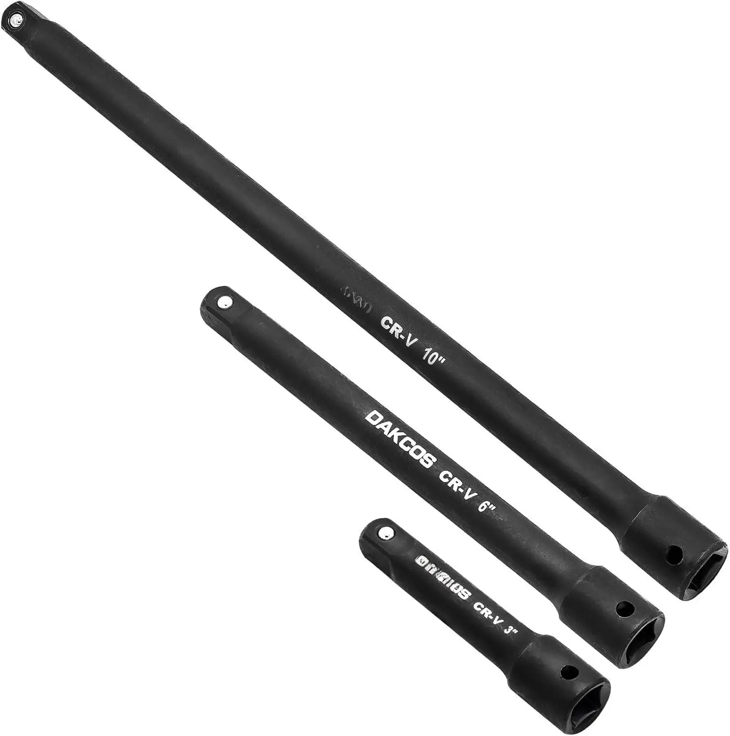3 count 3/8-Inch Drive Impact Extension Bar Set Includes 3 6 10 Inch Socket Extensions,  Chrome Vanadium Steel with Black Phosphate Finish