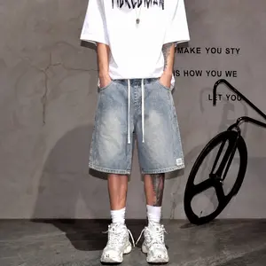 Men's Vapor Wash Elastic Waist Baggy Jean Shorts - Relaxed Fit, City Boy Aesthetic Skater Bottoms, 2026 Summer Essential for Pairing with Polo, Sneakers, Tee, Vest; Premium Fabric,summerwins