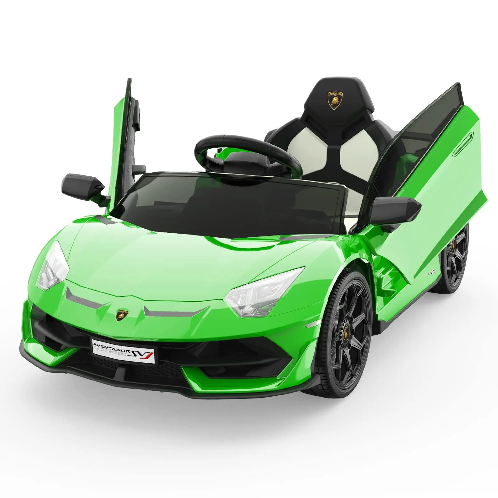 12V Licensed Lamborghini Kids Electric Car With Parent Remote Control 2 Speed Modes Real Engine Sounds LED Lights Auto Opening Doors For Boys And Girls-A