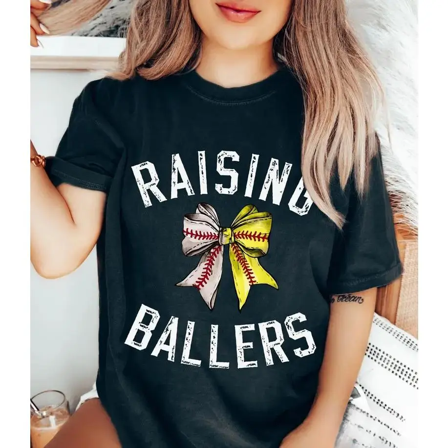 Baseball Softball Mom TShirt, Raising Ballers T-Shirt, Baseball Season Tee, Softball Mom TShirt, Game Day Shirt, Baseball Lover A Special Birthday Gift.Breathable Pure Cotton, Suitable For Everyday Wear And Outdoor Sports.Versatile.Design