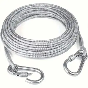 Stainless Steel Clothesline, Portable Clothesline with 2 Hooks, Indoor Outdoor Use, Laundry Tool and Accessories