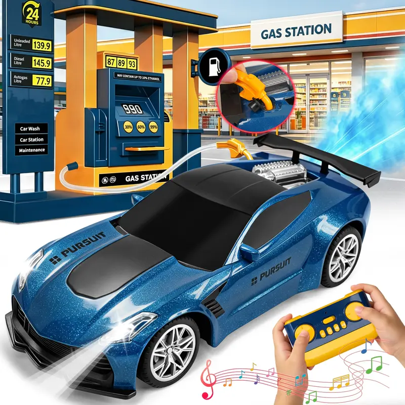 NIRVIXEN Remote Control Car Toy for Boys Girls 4 5 6 7 8 9 10 11 12, Spray Dual Sounds,1:18 rc car, 2.4GHz Stable led racing remote control car, toy car gift for kids nitro spray rc car, car playset