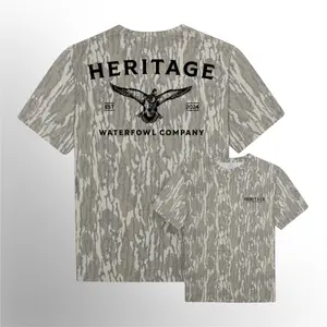 Heritage Waterfowl Company Camouflage Mossy Oak Bottomland Outdoors Tee - AFW Hunting Camo Shirt, Cotton Soft Stretch, Full Size S-5XL