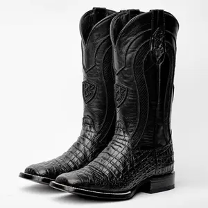 Total Black Belly Leather Boots - Square Toe