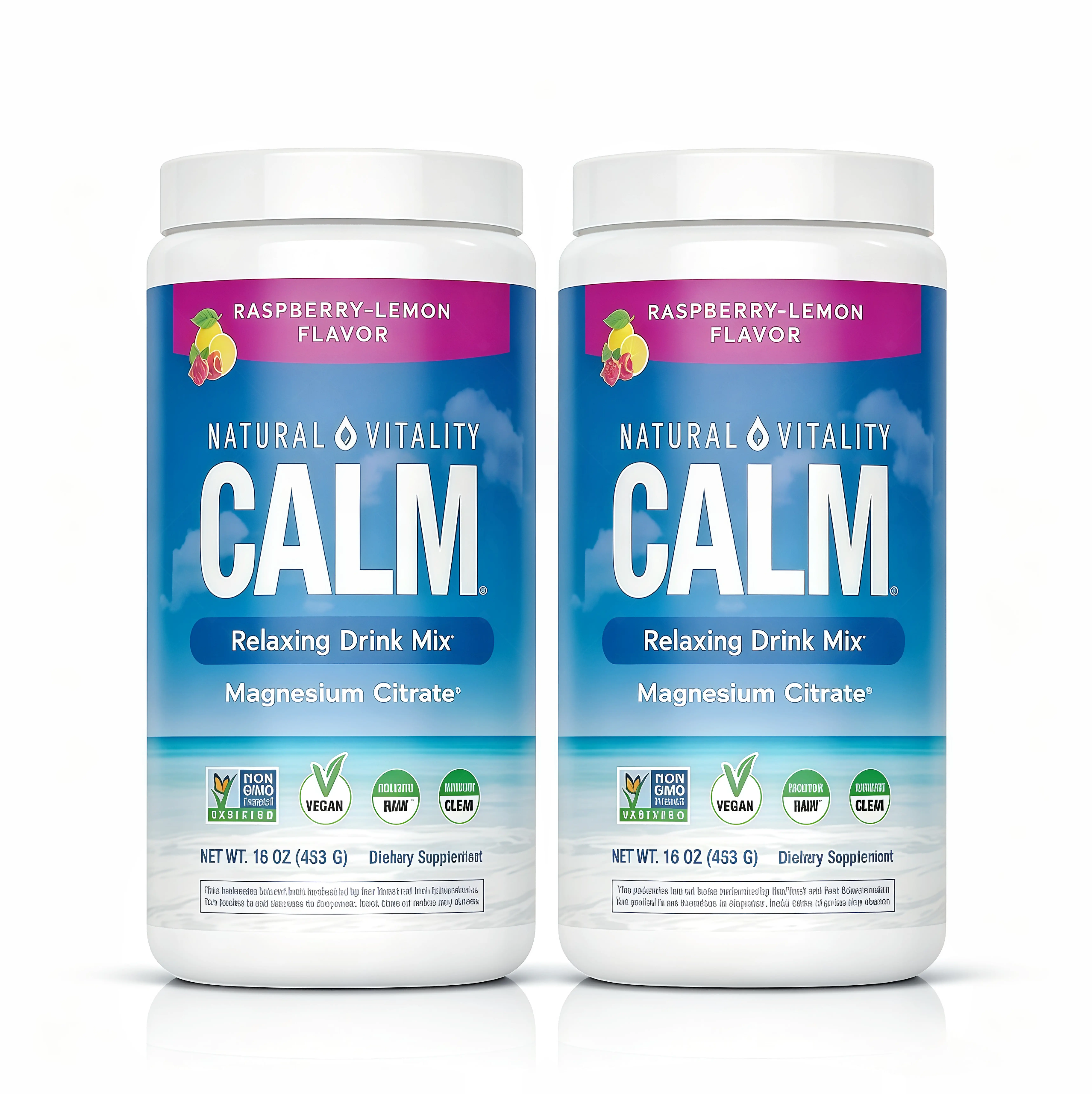 2 Piece MaxCalm Relaxing Drink Mix XS- Anti Stress Drink Mix - With Ionic Magnesium Citrate + Glycinate - Raspberry Lemon Flavor - 16 oz (453 g) - 113 Servings