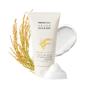 THANKYOU FARMER Rice Pure 2-IN-1 Korean Clay Mask to Foam Cleanser 5.27 fl.oz, Removes Excess Oil, Removing Dead Skin Cells, Soft Skin, Pore Purifying, Dermatologist Tested Korean Face Wash