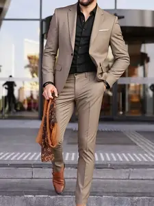 Men's 2pcs Classic Suit Set High-Quality Formal Wear Comfortable Fit Stylish Jacket & Pants for Weddings Parties Formal Events Business Meetings Special Occasions Solid Color Long Sleeve Button Details Lapel Collar Non-Stretch pocketsquare pant combinatio