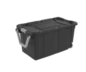 40-Gallon High-Capacity Wheeled Tote with Impact-Resistant Body and Snap-On Lid Gray Storage Container for Home Office or Travel