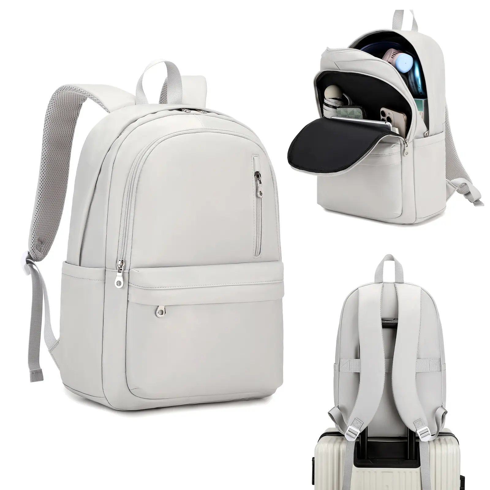 BAGOK Nylon Casual Backpacks for Women, Lightweight Waterproof Laptop Backpack Fits 14.3in Laptop & Water Bottle, Functional School Travel Bag