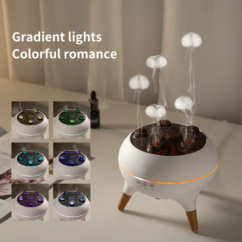 Dynamic multi-spray aromatherapy machine desktop flame humidifier household large fog colorful light remote control mist  magic wireless jellyfish  diffuser
