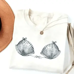【100% Cotton】 Vintage 90s Seashell Tshirt Ocean Lover Tee Trip Tshirt Mermaid T-Shirt Preppy Coastal Aesthetic Tee Class Relax Cotton T-Shirt
