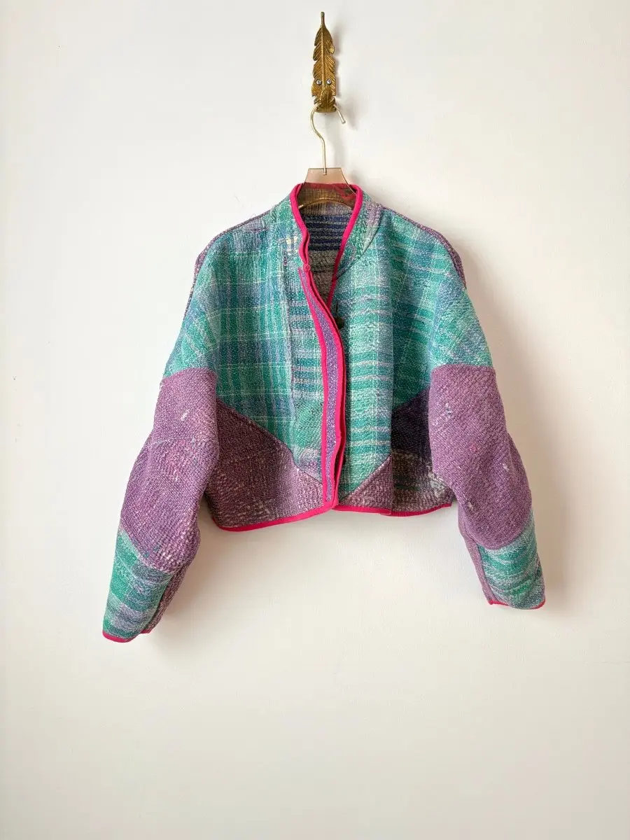 Reversible Kaira Quilted Cropped Jacket in Colors Sage, Lilac, Purple, Bright Pink & Purple, Teal, Blue
