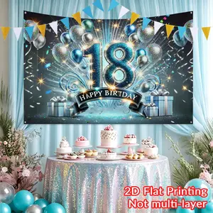 18th Birthday Celebration Banner, Flashing Number 18, Balloons and Gifts Background, 2D Print, Polyester, Party Decor, Photo Booth Backdrop, Birthday Decoration, Home Party Decorations