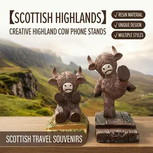 Highland Cow Ornament From Scotland, Desktop Phone Holder, Travel Souvenir, Ideal Gift for Friends and Family, Decorative Item