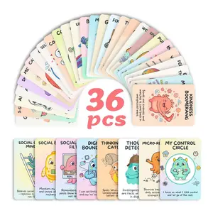 36Pcs Cute Monsters Mental Health Cards for Kids, Social Emotional Learning (SEL) Affirmation Cards, CBT Therapy Game & Coping Skills Anxiety Relief Tool
