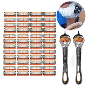 Razor Blade & Handle Sharp Handheld Razor Blade for Men's Replacement Head Shaver Stainless Blades for Smooth Shaving Unscented