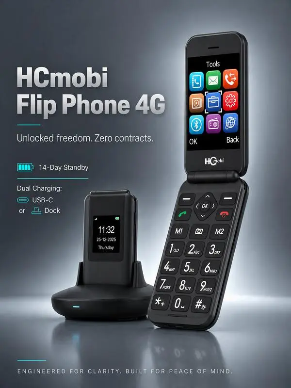 14-Day Battery Life Unlocked Flip Phone Basic Phone 4G LTE Big Keypad SOS Button  Loud & Clear Sound - Simple Backup Mobile Phone for Travel Emergency Digital Minimalism
