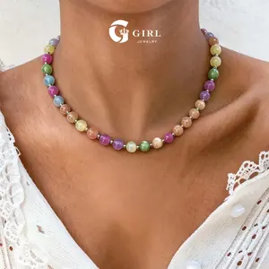GGIRL Unisex Dopamine Rainbow Beaded Choker Necklace & Stackable Bracelet Set - UV Reactive, Waterproof Stainless Steel Beads, Daily Summer Fashion Jewelry Gift for Holidays