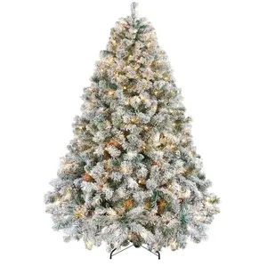 【GARVEE】Pre-Lit Artificial Christmas Trees in 4.5, 6, and 7.5 Feet Sizes with Snow Flocked Full Body Design, Warm White LED Lights, Numerous Branch Tips, Collapsible and Easy Assembly for Indoor Holiday Decor