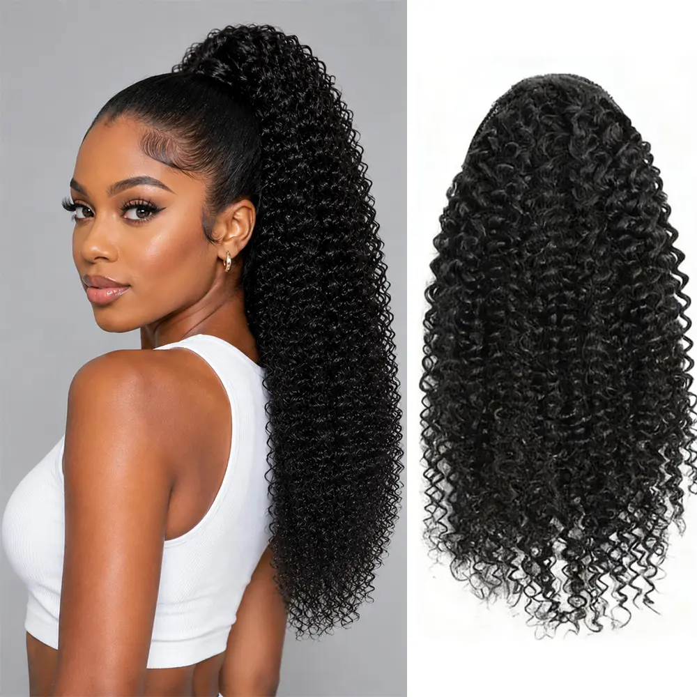 Binf Human Hair Afro Curly Drawstring Ponytail Extensions Clip In Ponytail Hair Extensions Long Afro Kinky Curly Ponytail Remy Human Hair Curly Hair For Women Girls 8-26inches