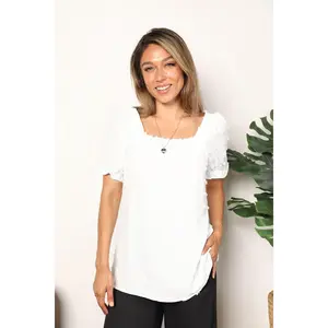 Mandy Swiss Dot Puff Sleeve Square Neck Blouse