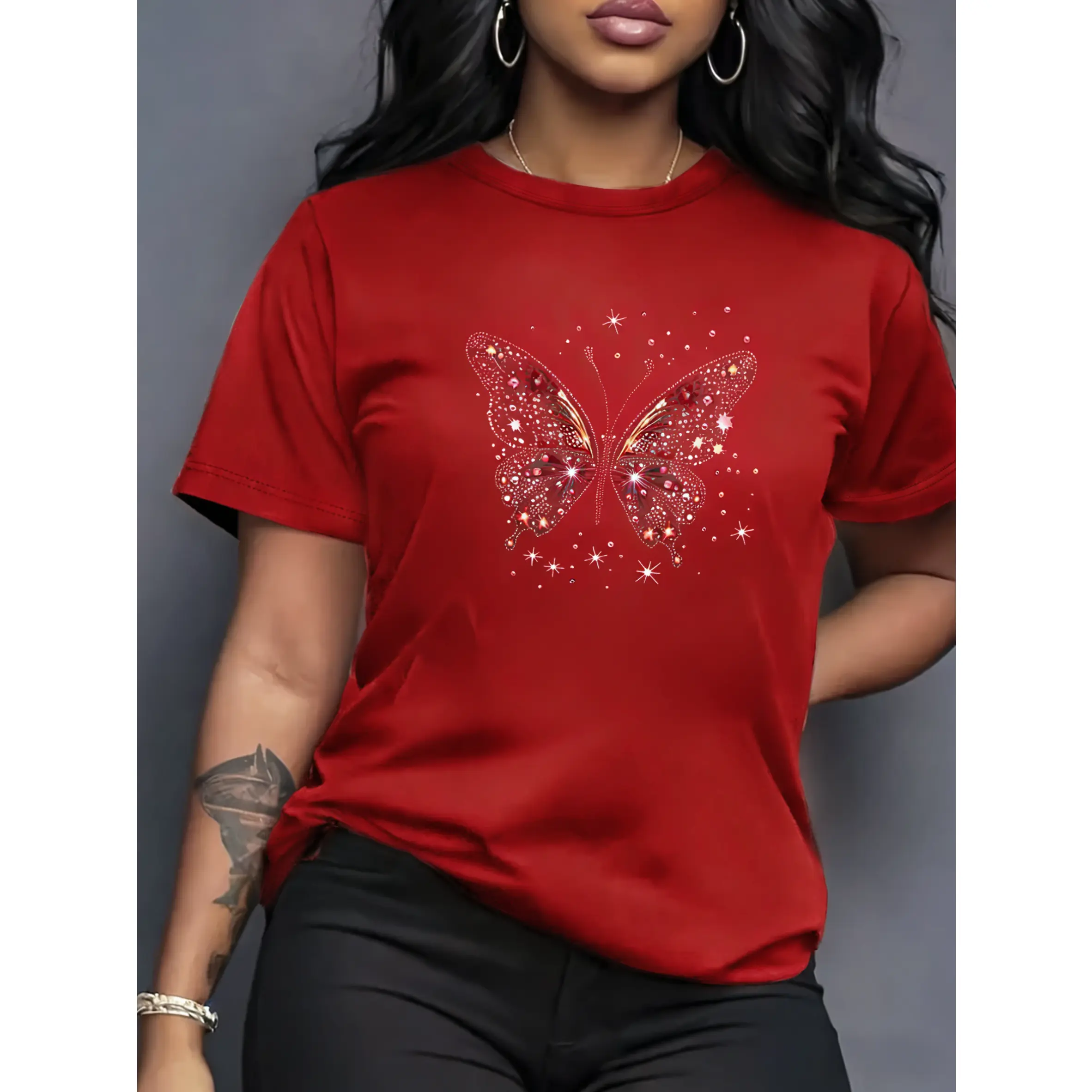 100% cotton Calvin Lady pattern T-shirt - Women's summer clothing, short style, exquisite pattern print, breathable polyester fabric, women's T-shirt, modern design, comfortable material, casual and elegant women's wear