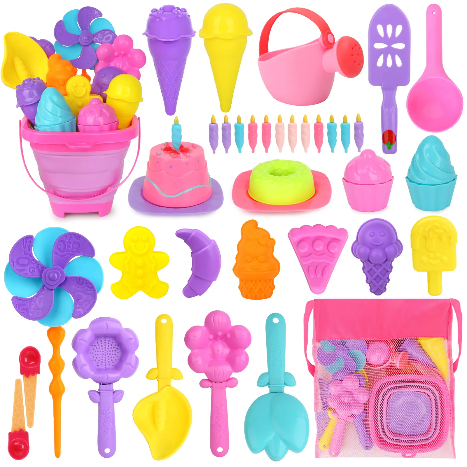 Dreamon  Beach Bucket Toys Set for Kids 3-10, Sand Bucket Shovels Set with Beach Molds, Sand Toys for Beach,  Summer Travel Sandbox Toys for Kids