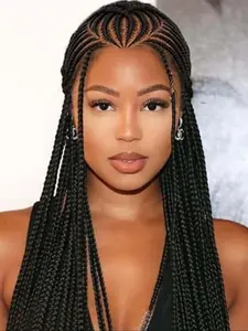 36 Inch Long Braided Wigs for Women, Gorgeous Fluffy Wigs with Baby Hair Bangs, Synthetic Braided Full Lace Wigs for Party, Daily Use