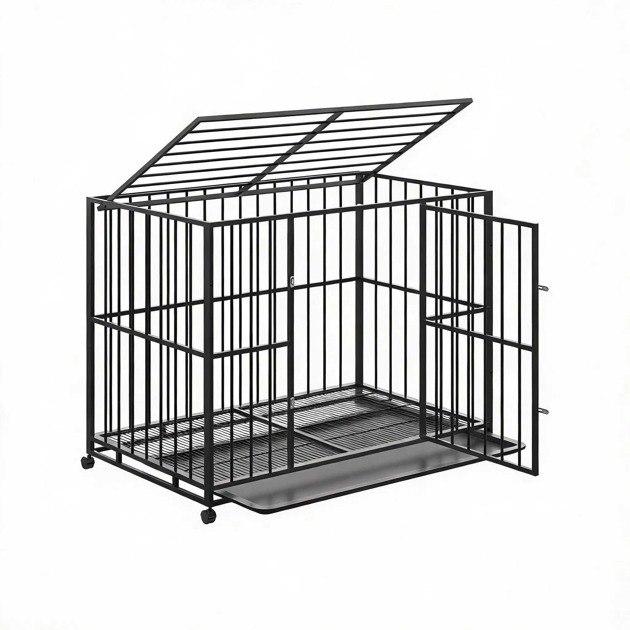 36 Inch Metal Dog Crate Cage Kennel,Dog Crate with Removable Crate Trays, Wheels and Double Door for Medium Small High Anxiety Dogs