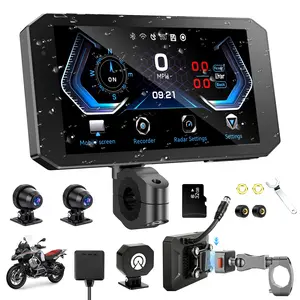 HURRA Motorcycle Carplay Android Auto with 5.5" Waterproof Touchscreen, TPMS, Millimeter Wave Radar, GPS Navigation,Dual 2K Dash Cam,BT,Real-time Alerts,OTA Updates,Quick Release Anti-Theft Mount outdoorfun