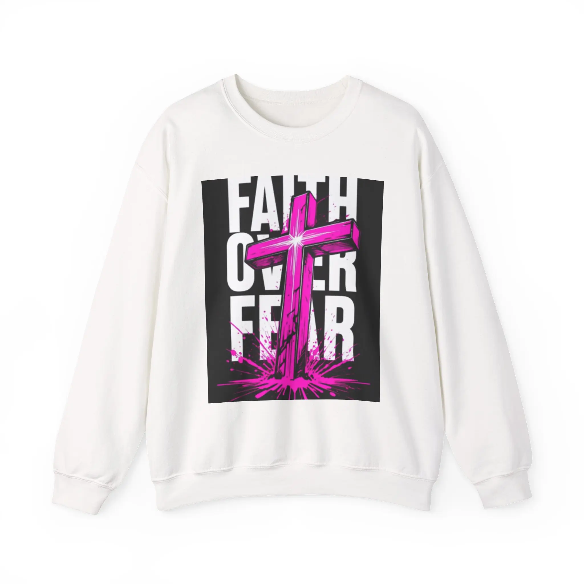 Men's Faith Over Fear Embroidered Cross Graphic Sweatshirt, Soft Fabric Tops with "Help Me Breathe" Back Prints