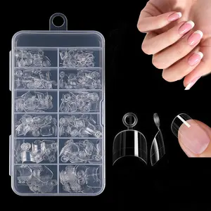 240 Pieces Short Nail Tips Acrylic Extension, Oval Shaped,Half Cover False Nails with Handles, Transparent Nail for DIY Manicure, Professional Salon Use with box, Nail Tips Art