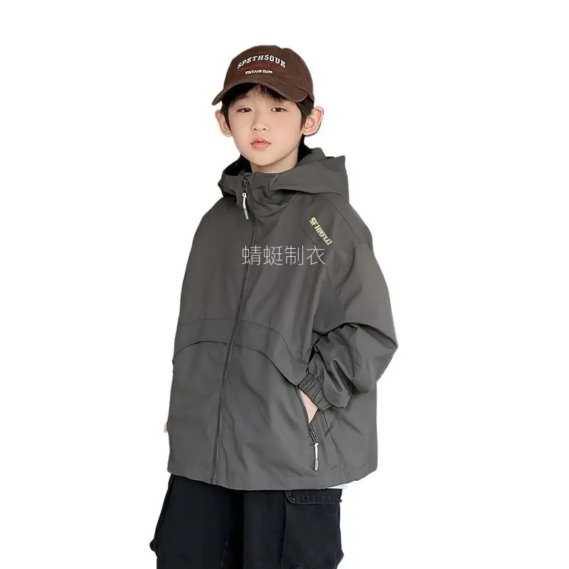 Boys' Casual Plain Hooded Polyester Windbreaker - Lightweight Regular Fit Jacket for Spring, Fall Wear, Hand Wash Only, 5-6Y Child Size Coats & Jackets, Polyester Clothes, Woven