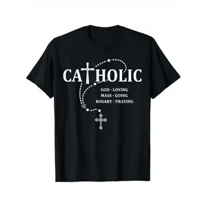 BDHJYDB Men'S Catholic Faith T-Shirt Featuring a Rosary Prayer Design, with CATHOLIC Lettering.It Has an Oversized Relaxed Fit, Crew Neck, And Short Sleeves, Making It Comfortable for Church And Casual Outings Throughout The Year.This Casual Short Sleev