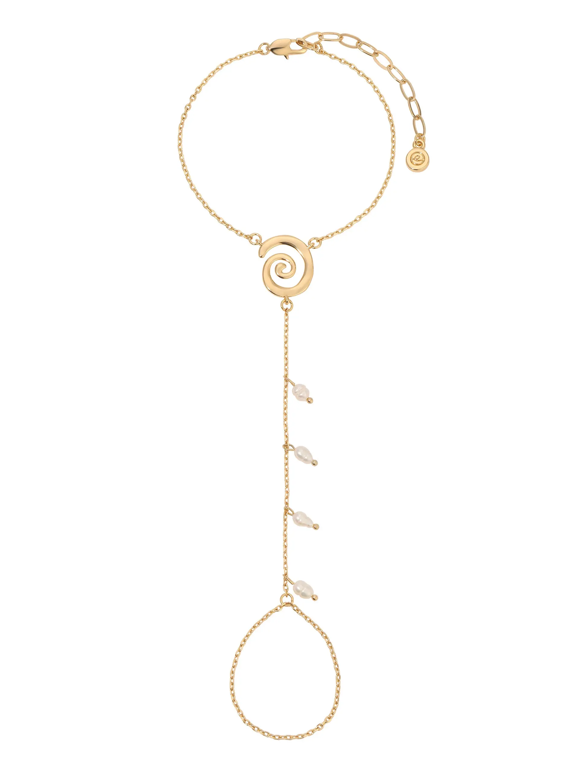 Aura Pearl Hand Chain – 18K Gold or Silver Plated Freshwater Pearl Hand Harness for Women, Adjustable 6.5” + 2” Extender Elegant Body Jewelry