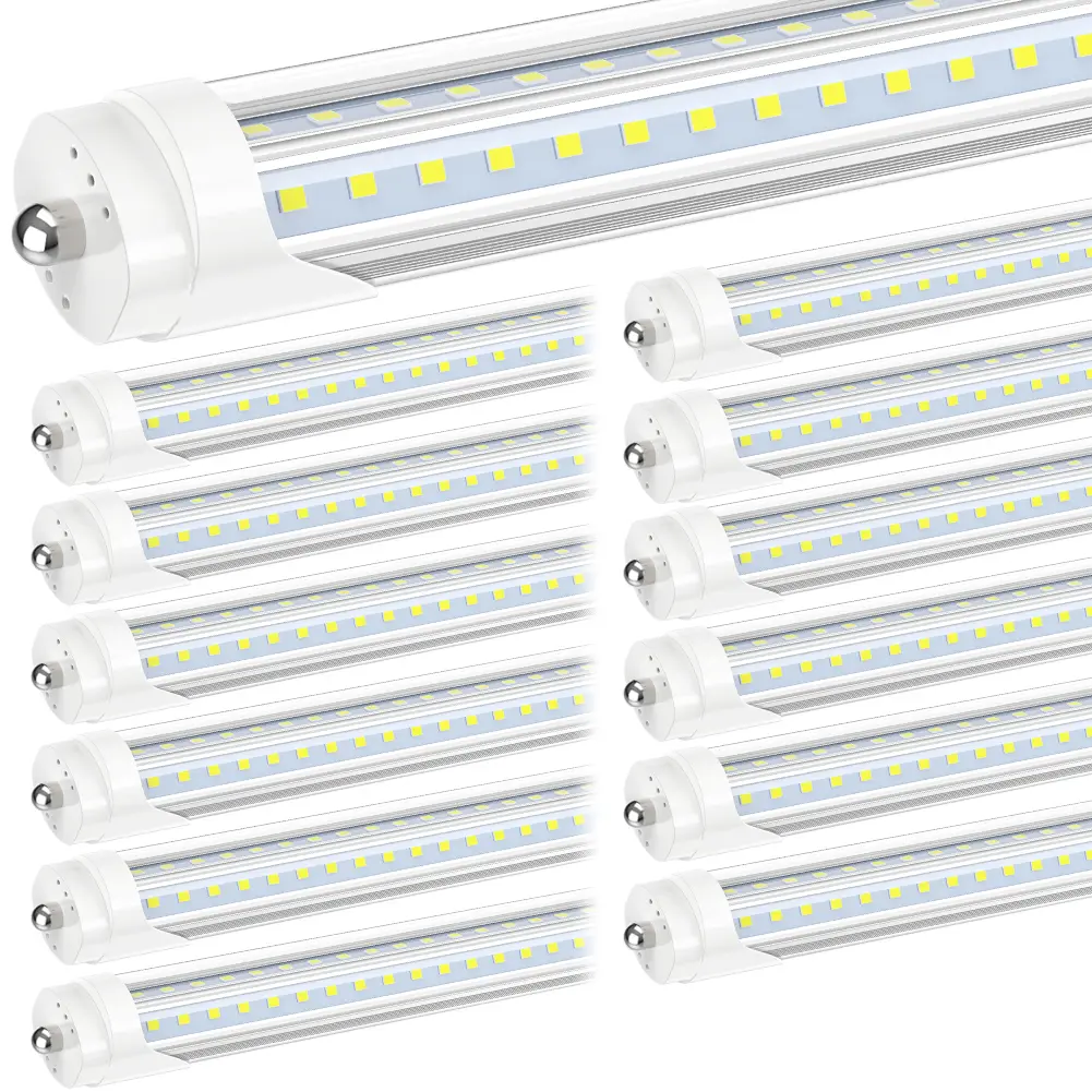 ETL 25-Pack  T8 T10 T12 8FT LED Tube Light Single Pin FA8 Base 72W 50W 6000LM 6500K Cold White 270 Degree V Shaped 8 Foot LED Fluorescent Bulb (130W Equiv)  Listed Clear Cover Dual-Ended Power  Garage Shop Workshop Warehouse Ceiling Bay Lighting