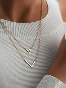 Women's Elegant V-shaped Hollow Triangle Pendant Necklace, Exquisite Trendy Layered Multilayer Necklace, Adjustable Necklace, Elegant Prom Jewelry, Chic Vintage Jewelry As Gift for Girlfriend, Jewelry Accessory