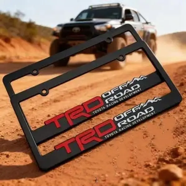 TRD Off-Road Sport 2-Pieces License Plate Frame, Scratchresist Matte Black ABS Plastic, Tool-Free Mounting Exterior Styling Upgrade for Toyota Tacoma Tundra 4Runner Pickup Truck