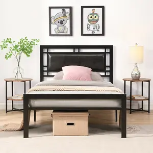 42" W Heavy-Duty Steel Queen Bed Frame with Headboard, Footboard, Under Bed Storage, Structurally Stable Slat Support, No Box Spring Needed for Easy Removal and Transport, Slatted Bed Base