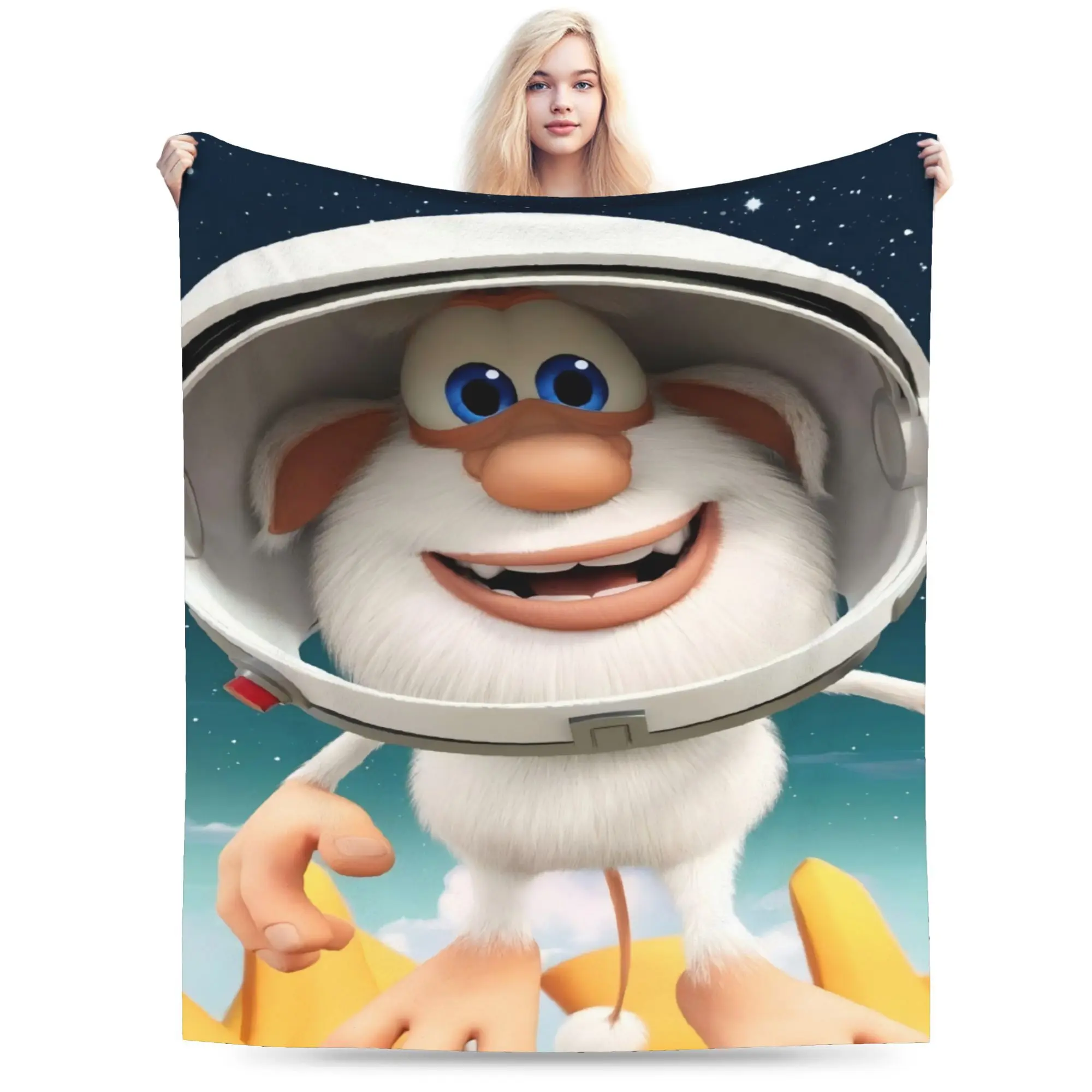 Booba-inspired blanket-a soft, warm flannel shawl adorned with vibrant cartoon character designs, perfect for the living room, bedroom, camping, and travel-modern style, the perfect gift, camping accessory |   Optimistic Design