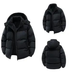Men's Hooded Cotton Jacket with Patchwork Design Winter Warm Fashion Casual Coat casual fleece-lined men Menswear Stylish casual zip-up jacket Black Zippers