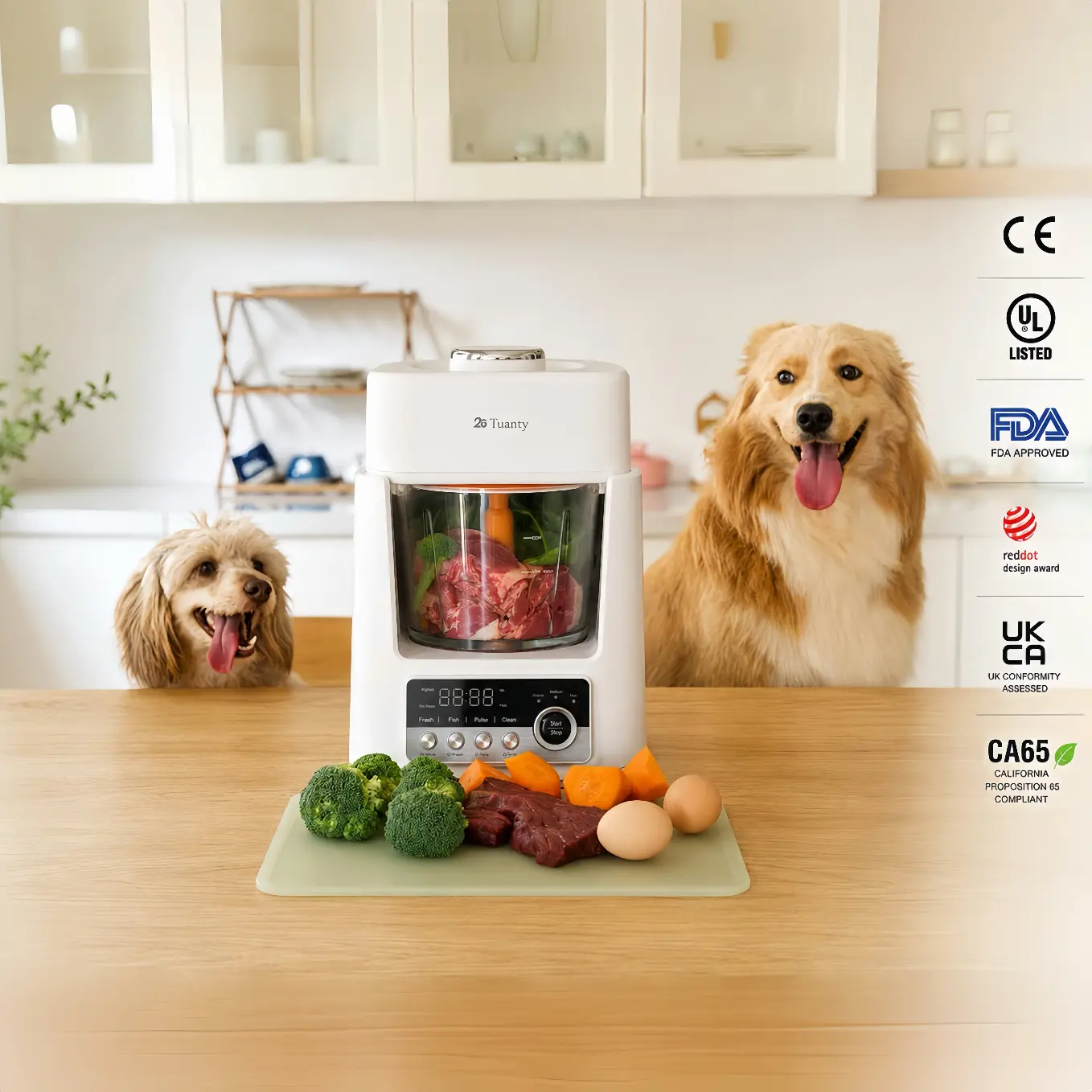 Tuanty Pet Fresh Food Maker - 2L Glass Bowl All-in-1 Dog Food Cooker with Automatic Chopping, Steaming, Blending, Slow-Cook, AI-Guided Nutrition, Dishwasher-Safe Gentle Cooking for Homemade Healthy Pet Meals, AB-Powered Nursing Supply