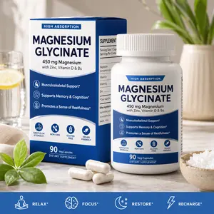 OMOGS High Absorption Magnesium Glycinate, for Supporting Sleep, Muscle Relaxation, Heart Health & Bone Health, Gluten Free, Non-GMO, 90 Vegetarian Capsules
