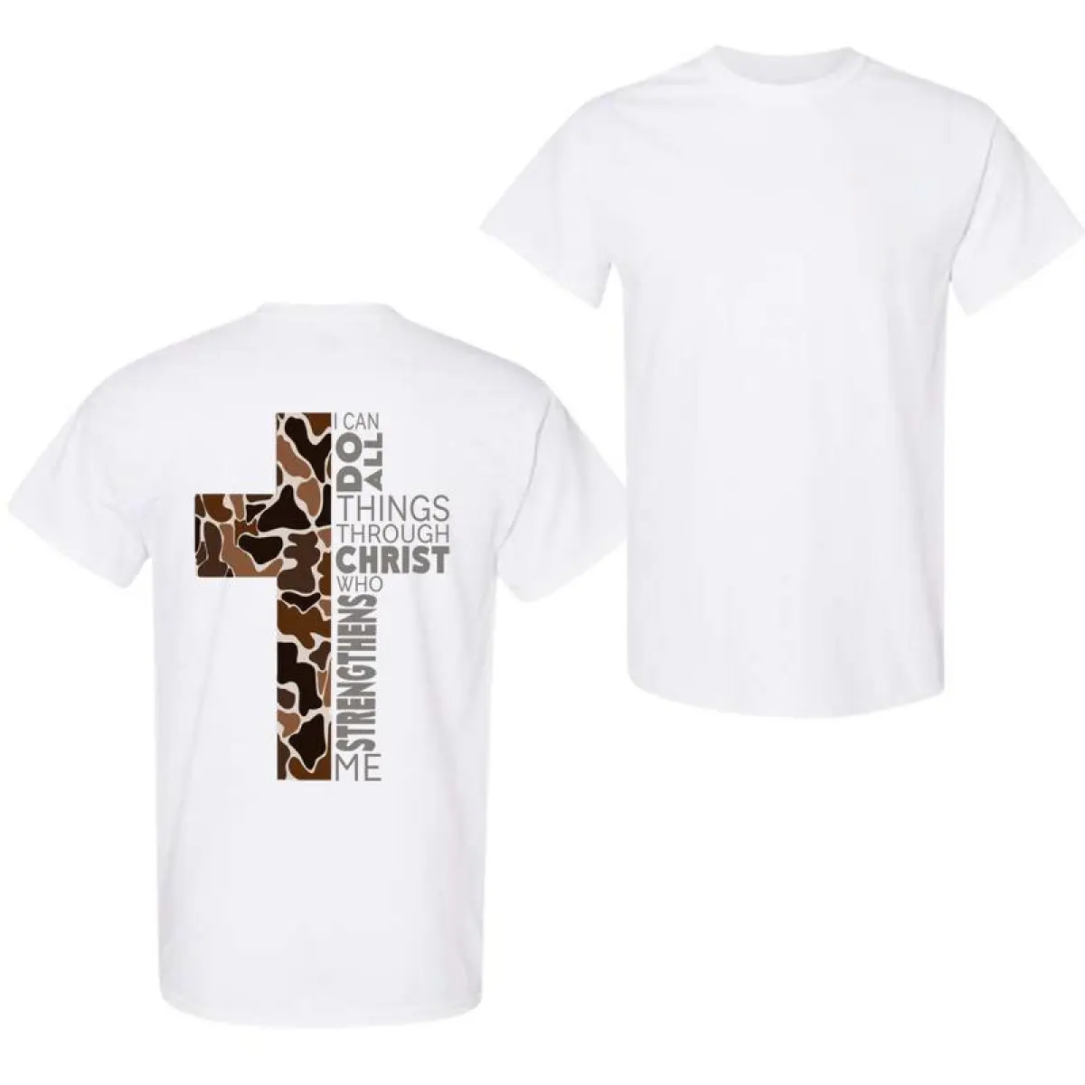 Christian T-Shirt, Camo Cross Design With Philippians 4:13 Verse, Perfect For Faithful Believers And Outdoorsmen