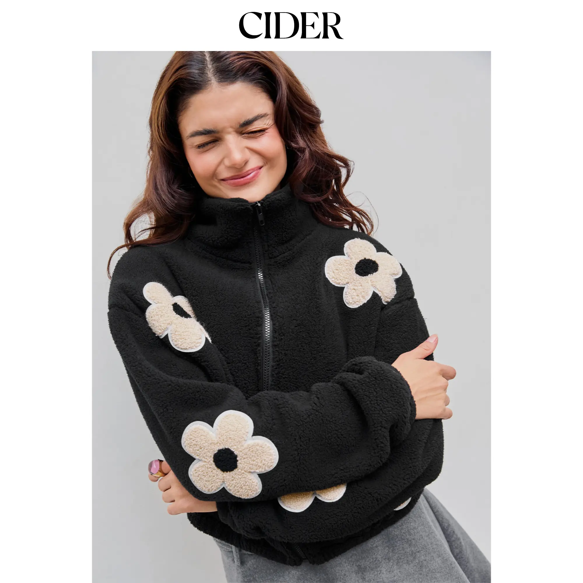 Cider [size 2-10] Floral Fleece Zipper Front Jacket