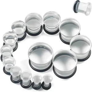 8G-12mm Solid  Clear Gauges Stretching Kit Plugs for Ears Gauges Plastic Single Flare Tunnels Stretching Kit Ear Expander   Women Men 8G 6G 4G 2G 0G 00G 12mm