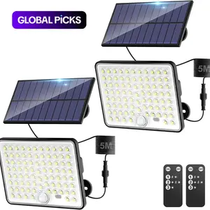 Solar Lights Outdoor with Lenses, Remote Solar Security Lights, Motion Sensor, 3 Modes, Waterproof Led Solar, for Shed, Porch, Yard, Garage, Solar Spotlights, Outdoor Safety Lighting