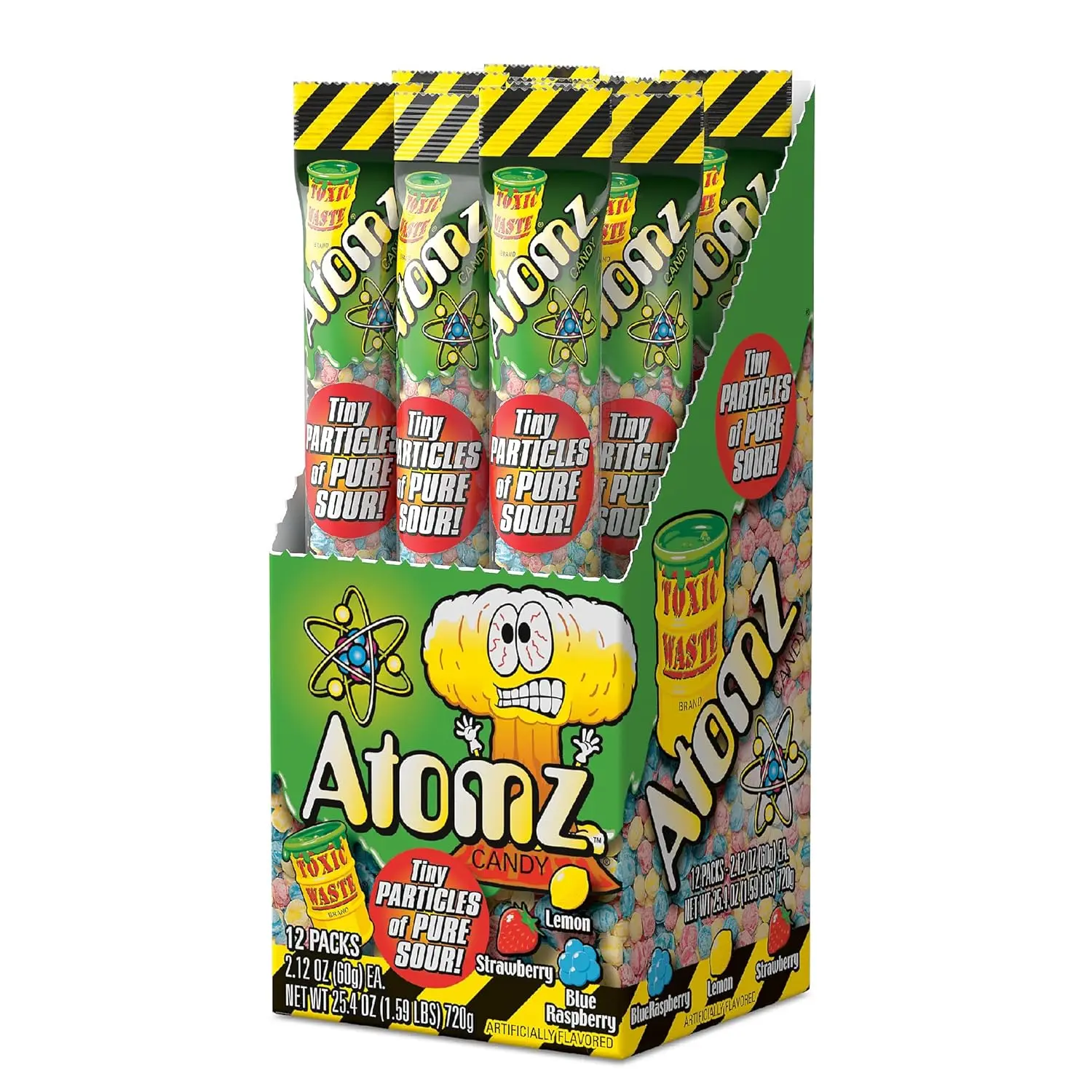TOXIC WASTE - Atomz - Sour, Tangy, Chewy Candy - 3 Assorted Flavors: Lemon, Strawberry, & Blue Raspberry - 2.12 oz. Tubes - 12-Pack
