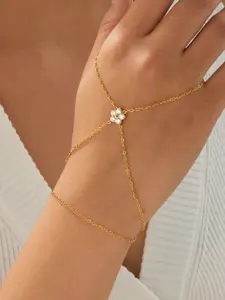 Flower crystal hand chain stainless steel Stackable Bracelet for women